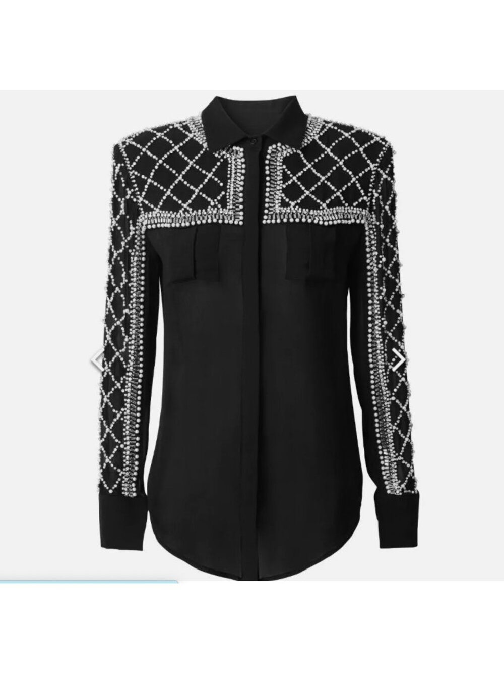 Balmain H&M blouse shirt 32 US 2 beaded pearl embellished black